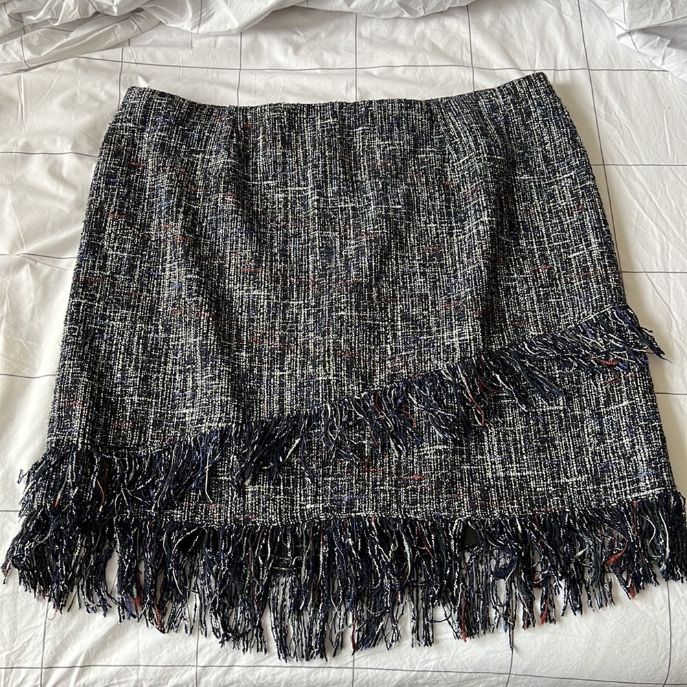🎉HP🎉 Blue Tweed Pencil Skirt with Fringe Hem - Picture 3 of 6